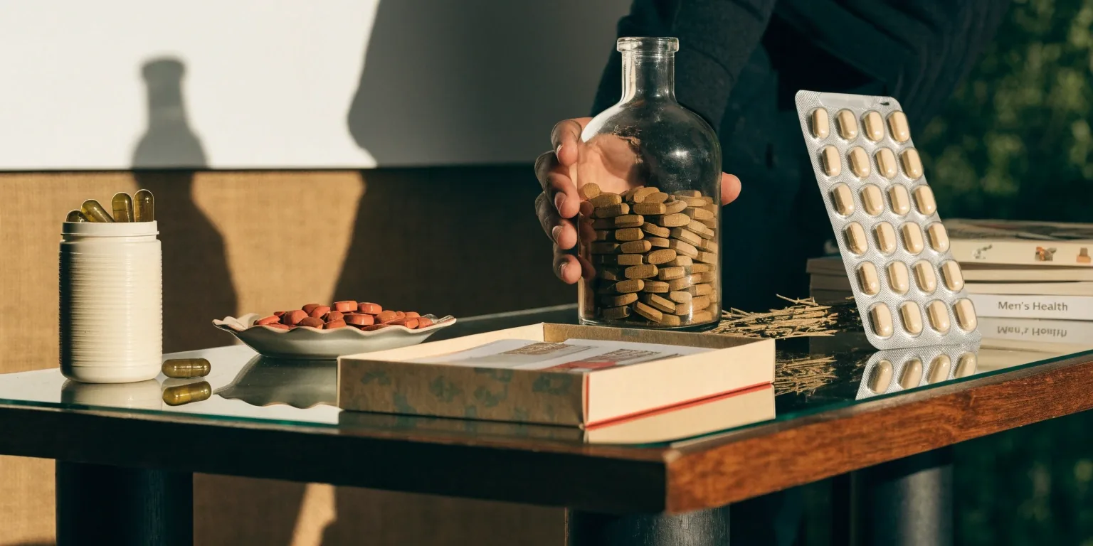 A hand and a blank paper slip on the editorial desk beside a small brass scale